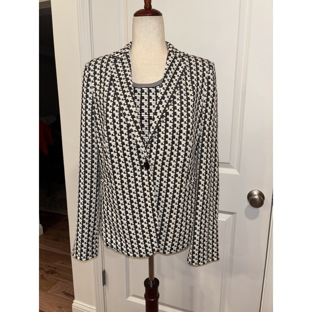 Akris Punto Houndstooth Blazer And Shell Black White Office Career Jacket Medium